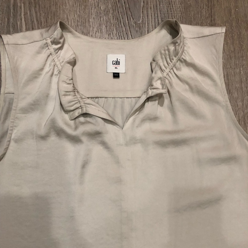 CAbi Cream Ruffle Neck Sleeveless Blouse - Picture 2 of 5